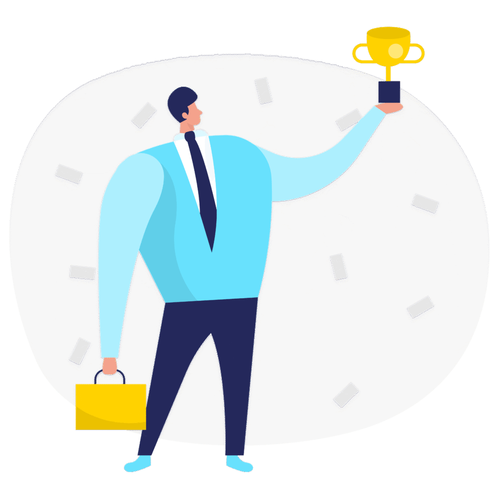 トロフィーを持つビジネスマンの画像