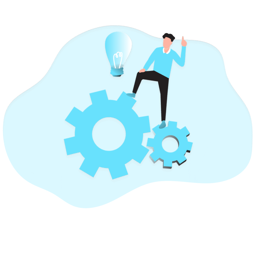 歯車と電球と人のアイソメトリック